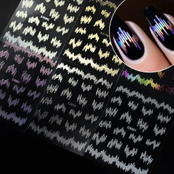 6pcs/Set High Gloss Reflective Glitter 3D Nail Sticker Silver Dark-Shiny Effect Press On Nails Decals Decor DIY Adhesive Sliders (ONLINE ORDER ONLY)
