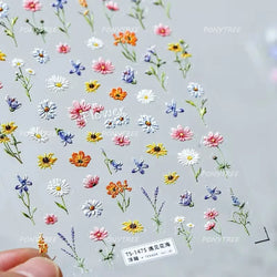 Gold Foil Dried Flowers Leaf Floral Print Daisy Rose Flower Peach Blossom Adhesive Nail Art Decoration Sticker Manicure Decals (ONLINE ORDER ONLY)