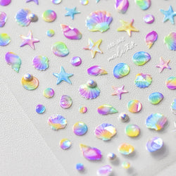 Fantasy Beach Summer Dreamy Colorful Seasnail Shell Pearl Conch Jelly Star 5D Decals Soft Relief 3D Decoration Nail Art Stickers (Online Order Only)