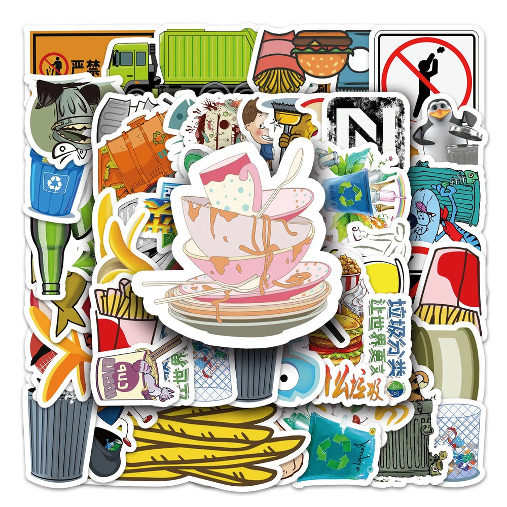 50Pcs Garbage Truck Cartoon Waterproof Vinyl Stickers (Online Order Only)