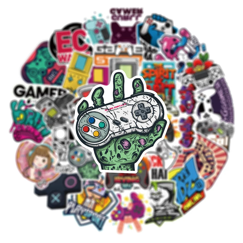 10/30/50PCS Cool Joystick Gamepad Video Game Stickers Graffiti DIY Notebook Phone Laptop Bike Cute Cartoon Decals Kids Toys Gift (ONLINE ORDER ONLY)