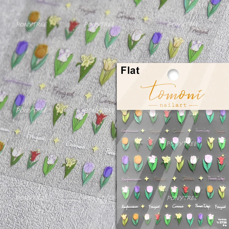 Cute  Pink Blue Nature Tulip Star Heart Butterfly Peach Blossom Jelly Embossed Relief Adhesive Nail Art Stickers Manicure Decals (ONLINE ORDER ONLY)