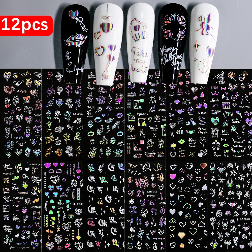 12PCS French Tassel Crescent Moon Arc Self Adhesive Nail Art Sticker 3D French Kiss Crescent Nail Stickers Lines Manicure Decals (ONLINE ORDER ONLY)