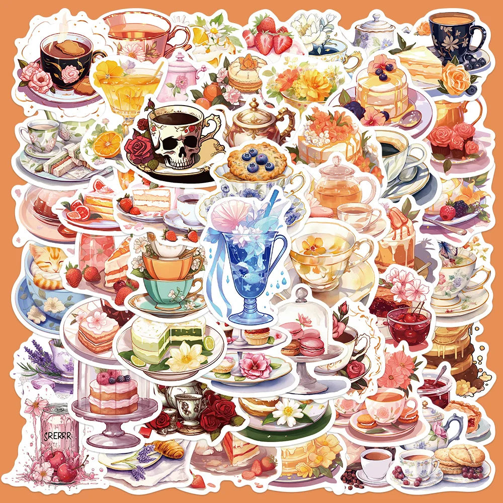50pcs Afternoon Tea Graffiti Stickers for Helmet, Desktop, Wall Decoration, DIY Wholesale (ONLINE ORDER ONLY)