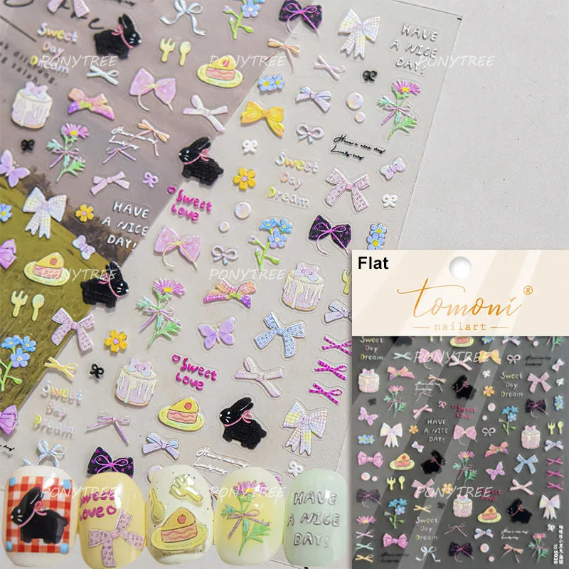 Black Rabbit Bunny Ribbon Bowknot Flower Cake Daisy Dessert Knife Fork Butterfly Self Adhesive Nail Art Stickers Manicure Decals (ONLINE ORDER ONLY)