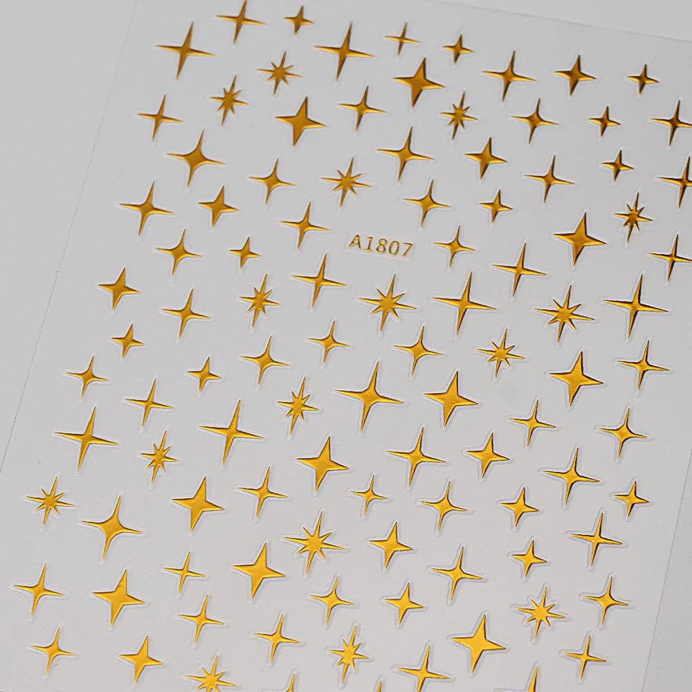 1 Sheet Star Nail Art Stickers 3d Self Adhesive Nail Decals Black White Golden Silver Color Star Design Nail Supplies Accessory (ONLINE ORDER ONLY)