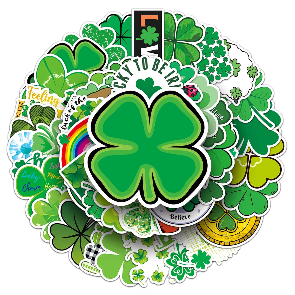 Four Leaf Clover Stickers Pack - Laptop, Guitar, Car, Bike, Skateboard Decals (Online Order Only)