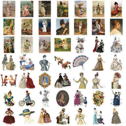 52Pcs Cartoon Retro Victorian Art Series Stickers PVC Waterproof Sticker Decals For Scrapbook Laptop Bottle Toys Gift (ONLINE ORDER ONLY)