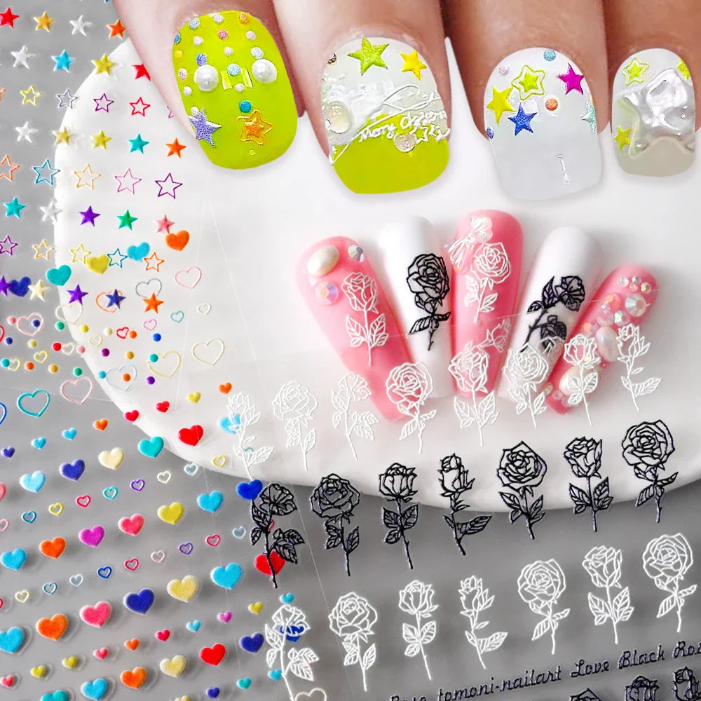 1Sheet Valentine's Day Decals 5D Nail Art Stickers Heart Self-Adhesive Slider Love Letters DIY Manicure Accessories "Dopamine" % (ONLINE ORDER ONLY)