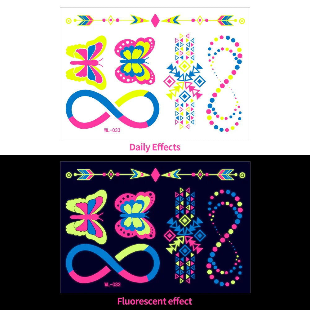 1pc Bohemia Fluorescent Sticker Luminous Temporary Tattoos Stickers UV Glow Fluorescent Tattoo Waterproof For Body Art Decals *& (Online Order Only)