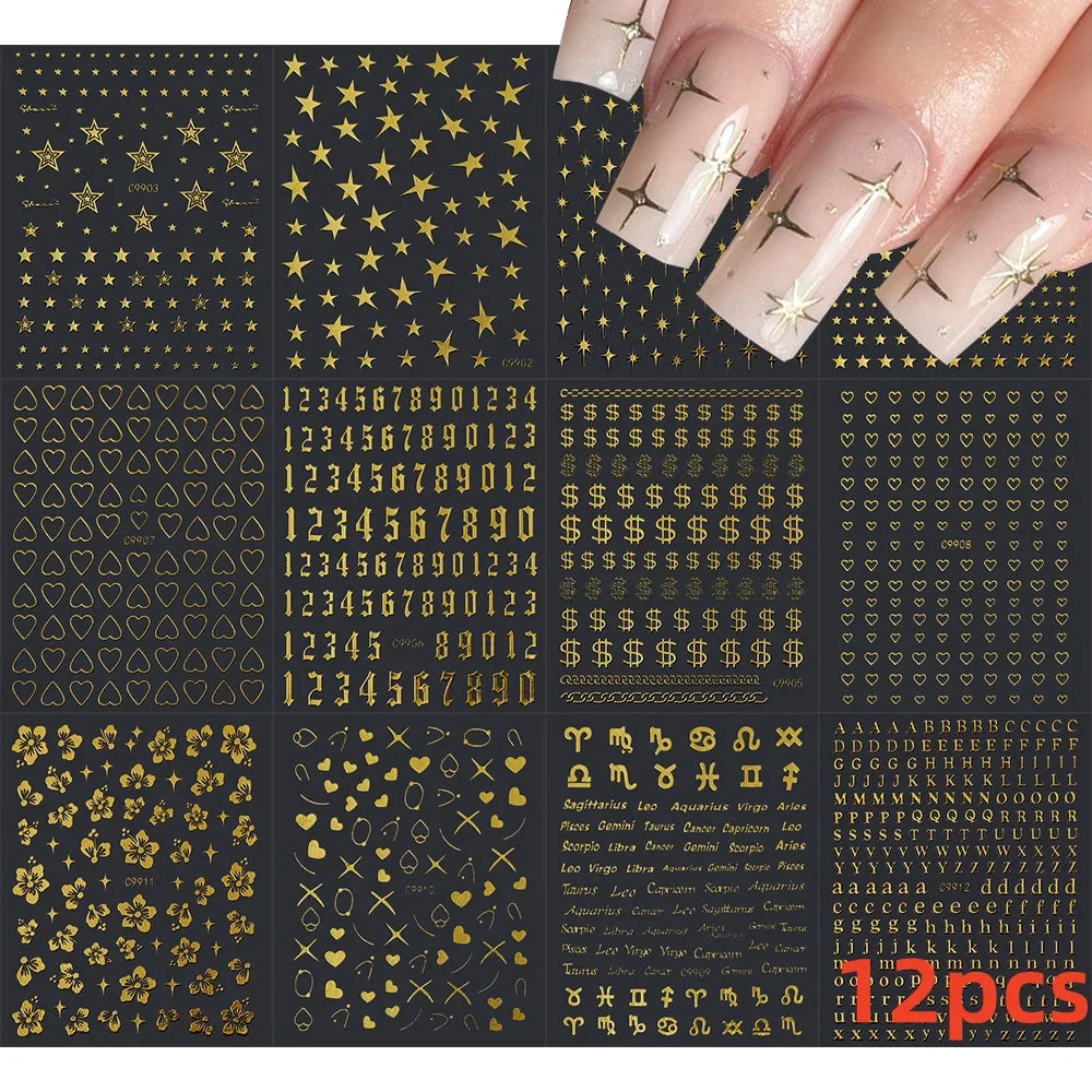 12 Sheets Valentines Nail Stickers Red Heart Nail Art Sticker Decal Solid Hollow Heart 3D Self-Adhesive Design Nail Art Supplies (ONLINE ORDER ONLY)