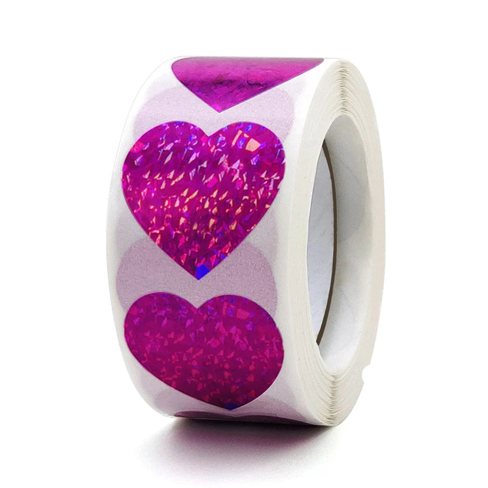 100-500pcs Heart Stickers for Envelopes Valentine's Day Sparkling Heart Stickers Decorative Love Stickers Holiday Decoration (Online Order Only)