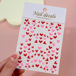 1Pc Red Pink White Heart Bow Nail Art Stickers with Glitter Sequins 5D Self Adhesive Nail Decorations Slider Decals DIY Manicure (ONLINE ORDER ONLY)