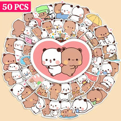 50sheets/set Bear Cute Bear and Panda Stickers PVC Waterproof Cartoon Bear and Panda Stickers Cartoon Panda Bubu Dudu Stickers (ONLINE ORDER ONLY)