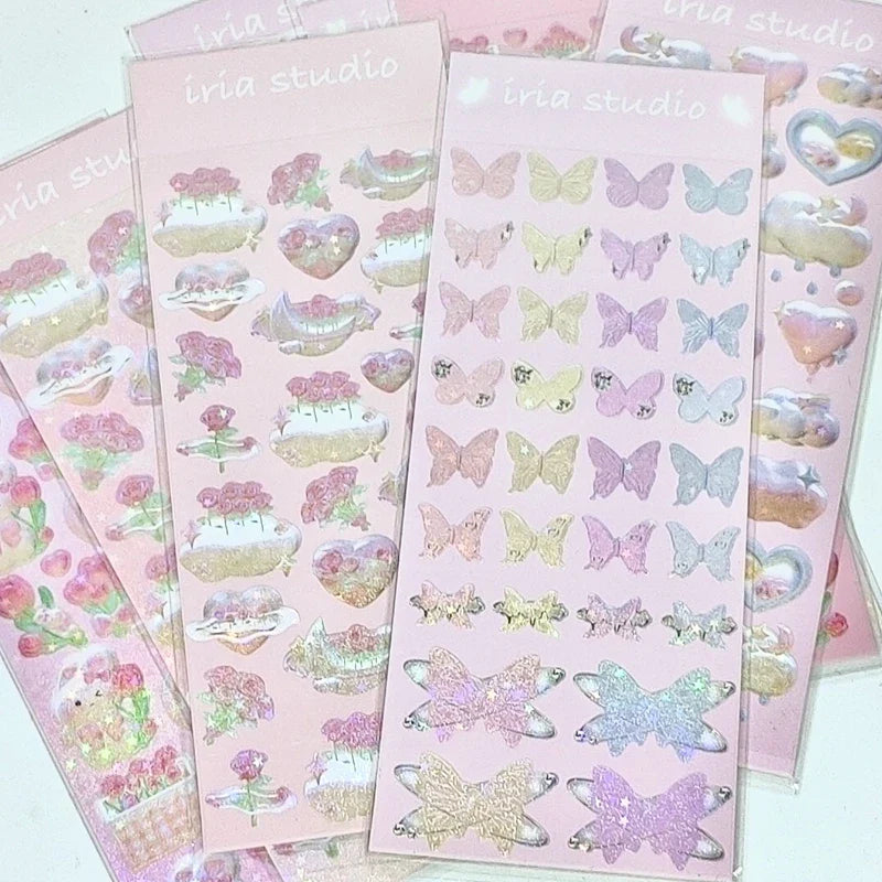 Cute Star Moon Rose Series Laser Stickers Hand Account Idol Card DIY Material Decorative Sticker Personalized Korean Stationery (ONLINE ORDER ONLY)