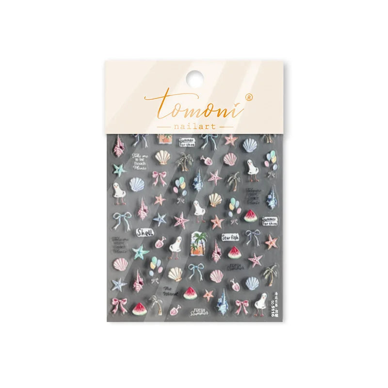 Summer Beach Bikini Watermelon Duck Cat Ice Cream Shell Coconut Tree Cherry Starfish Sunglasses Nail Art Sticker Manicure Decals (ONLINE ORDER ONLY)