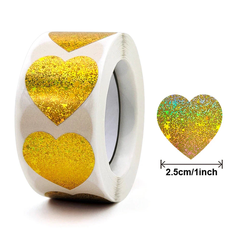500pcs/roll Gold Holographic Glitter Sealing Label Round Laser Sticker Party Handmade Envelope Business Label Stationary Sticker (ONLINE ORDER ONLY)