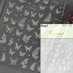 Charming White Shiny Pearl Rhinestone Wings Feathers Crown Moon Stars 3D Self Adhesive Nail Art Sticker Manicure Decal Wholesale (ONLINE ORDER ONLY)