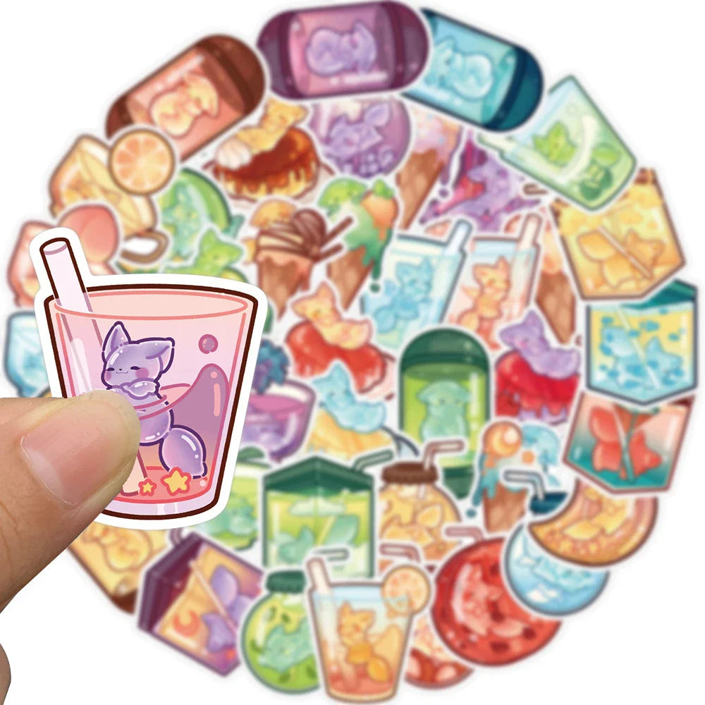 10/20/40pcs Cute Animal Fox Drink Combo Sticker Packs (Online Order Only)