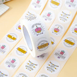 100-500pcs Round Happy birthday Labels Kraft Paper Sticker Candy Bag Flower Gift Box Cake Boxes and Packaging Wedding Stickers (ONLINE ORDER ONLY)