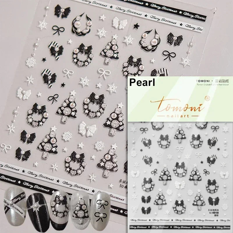 Dressy Embossment Colorful Gradient Snowflakes Laser Silver Christmas Tree Winter Bowknot Santa Nail Art Stickers Manicure Decal (Online Order Only)