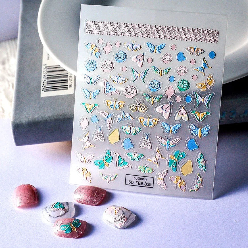 Chic Dragonfly Spider Insect Butterfly 3D Self Adhesive Nail Art Decoration Sticker Heart Puppy Flower Manicure Decal Y2K Flower (ONLINE ORDER ONLY)