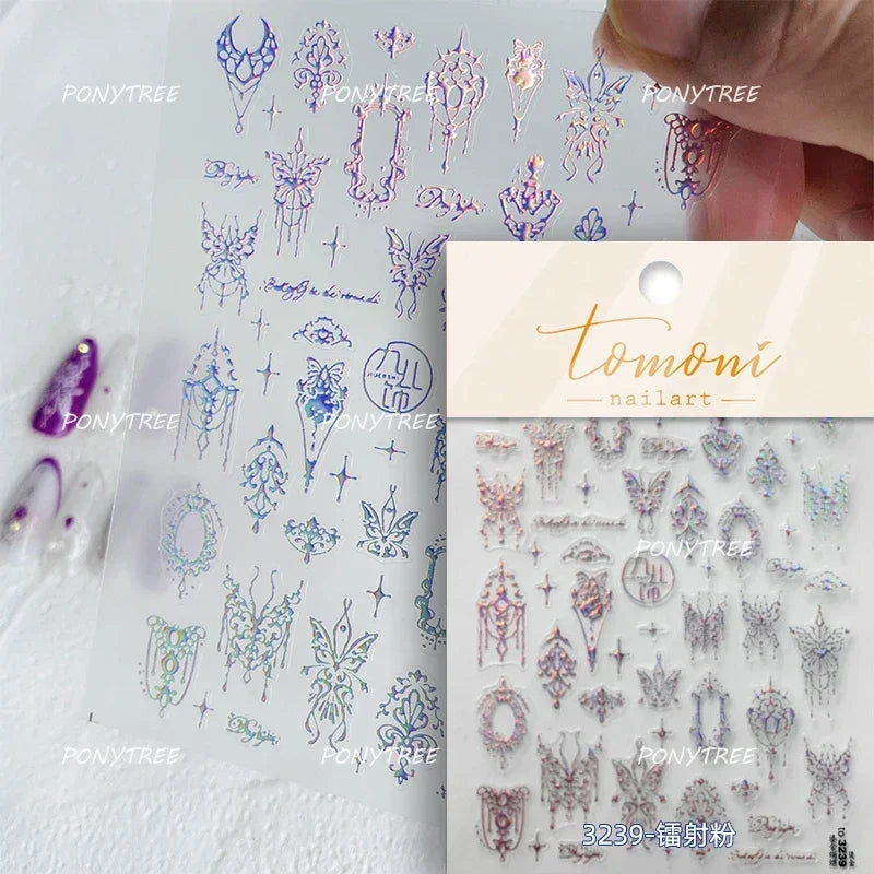 Colorful Geometric Gem Wing Love Heart Bowknot Moon Star Figure Totem Line Retro Self Adhesive Nail Art Stickers Manicure Decals (ONLINE ORDER ONLY)