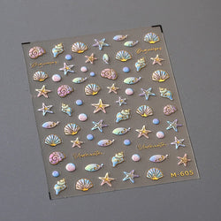 Conch Starfish Shell Beach Fish Star Ocean Colorful Water Bubbles Summer Delicate Self Adhesive Nail Art Stickers Manicure Decal (ONLINE ORDER ONLY)