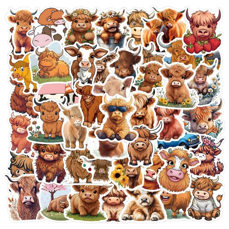55pcs Cartoon Cow Stickers for Laptop, Phone, Water Bottle, Suitcase, Stationery, Refrigerator (Online Order Only)
