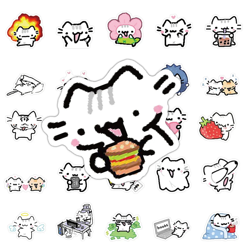10/30/72PCS Cute Pokky Cat Stickers Kawaii Animal Meme Graffiti Decals Luggage Laptop Phone Guitar Car Bike Skateboard Sticker (ONLINE ORDER ONLY)