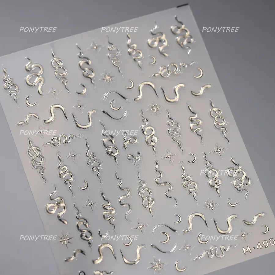 Chic Purple Serpent Flower Winding Snake Elements Shiny Dreamy Animals Self Adhesive Nail Art Sticker Embossment Manicure Decals (ONLINE ORDER ONLY)