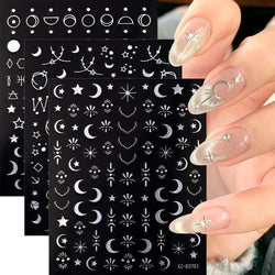 1pc 3D Gradient French Nail Stickers with Crown & Tassel Design Gold Silver Lines Self-Adhesive Nail Art Waterfall Manicure Foil (Online Order Only)