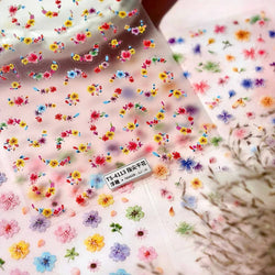 Colorful Dried Flowers Wreath Floral Plant Petal Bud Garden Charming 5D Reliefs Self Adhesive Nail Art Stickers Manicure Decals (Online Order Only)