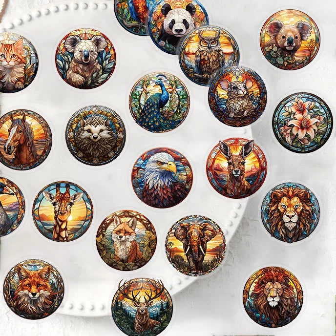 50PCS Stained Glass Gothic Animal Cartoon Sticker DIY Phone Laptop Luggage Skateboard Graffiti PET Decals Fun for Kid Toy (Online Order Only)