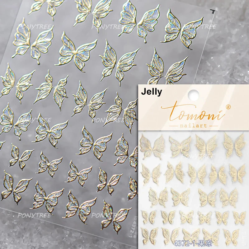 Butterfly Peach Blossom Flowers Lantern Star Tassel Pendant Gold Hot Stamping Self Adhesive Nail Art Stickers Manicure Decals (ONLINE ORDER ONLY)