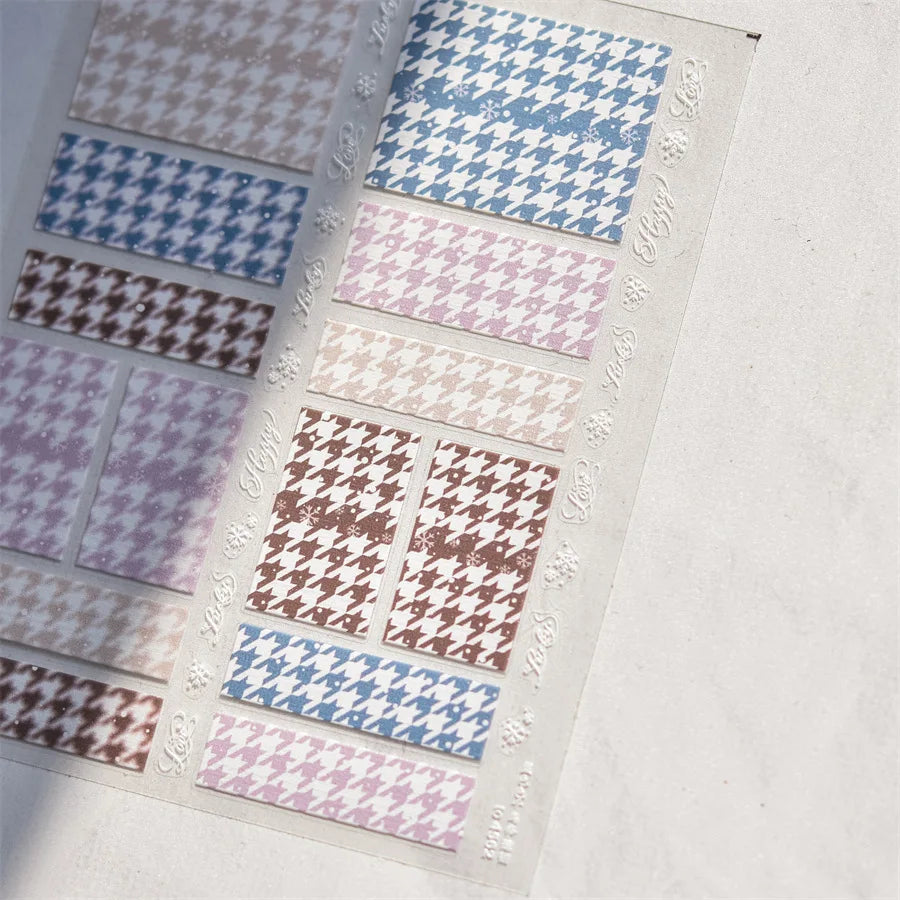Charming Geometric Black Khaki Brown Grid Houndstooth Snowflake Flat Chic  Adhesive Nail Art Decoration Stickers Manicure Decals (Online Order Only)