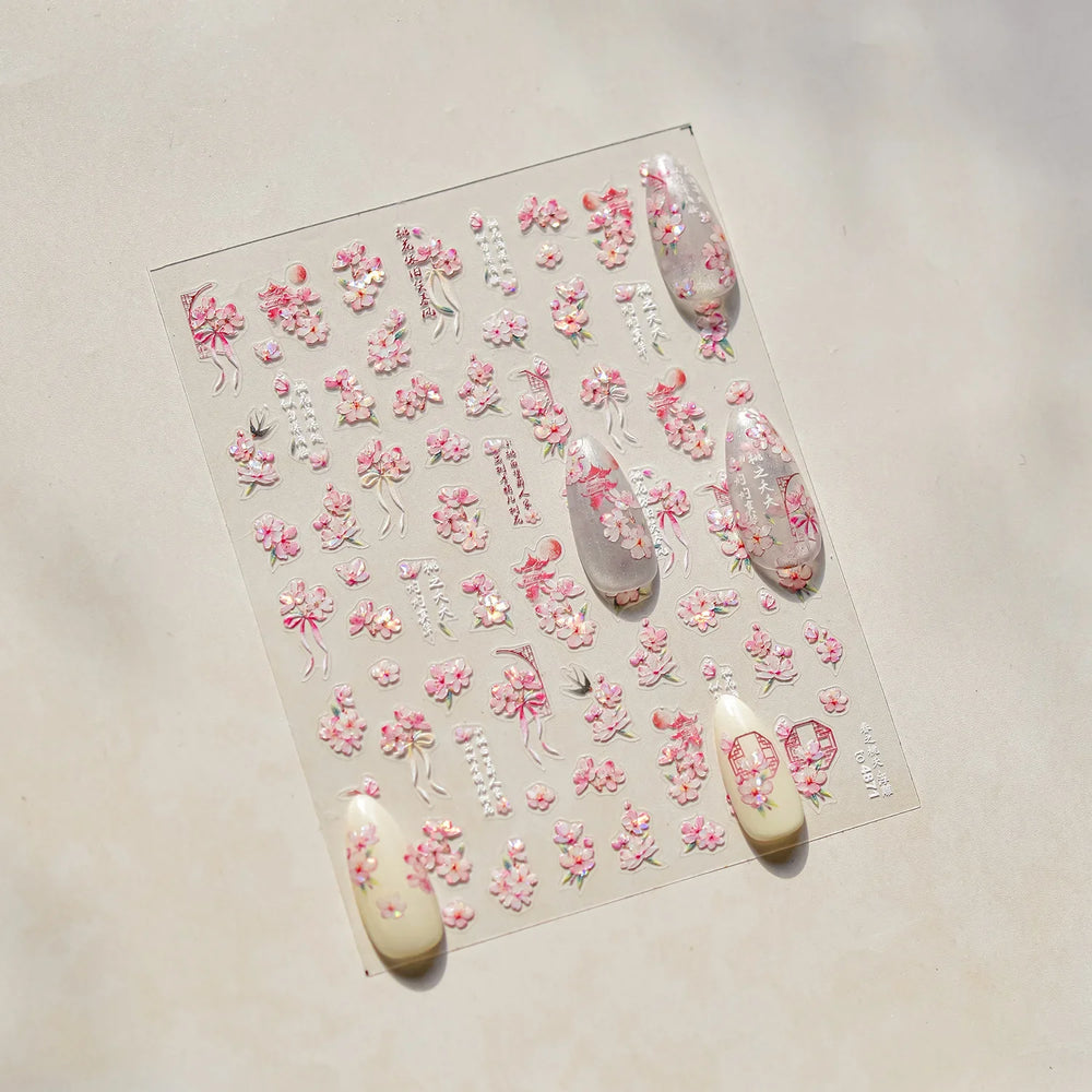 Antique Pear Blossom Peach Blossom Flower Swallow Pattern Adhesive Nail Art Stickers Spring Vibrant and Lively Manicure Decals (ONLINE ORDER ONLY)