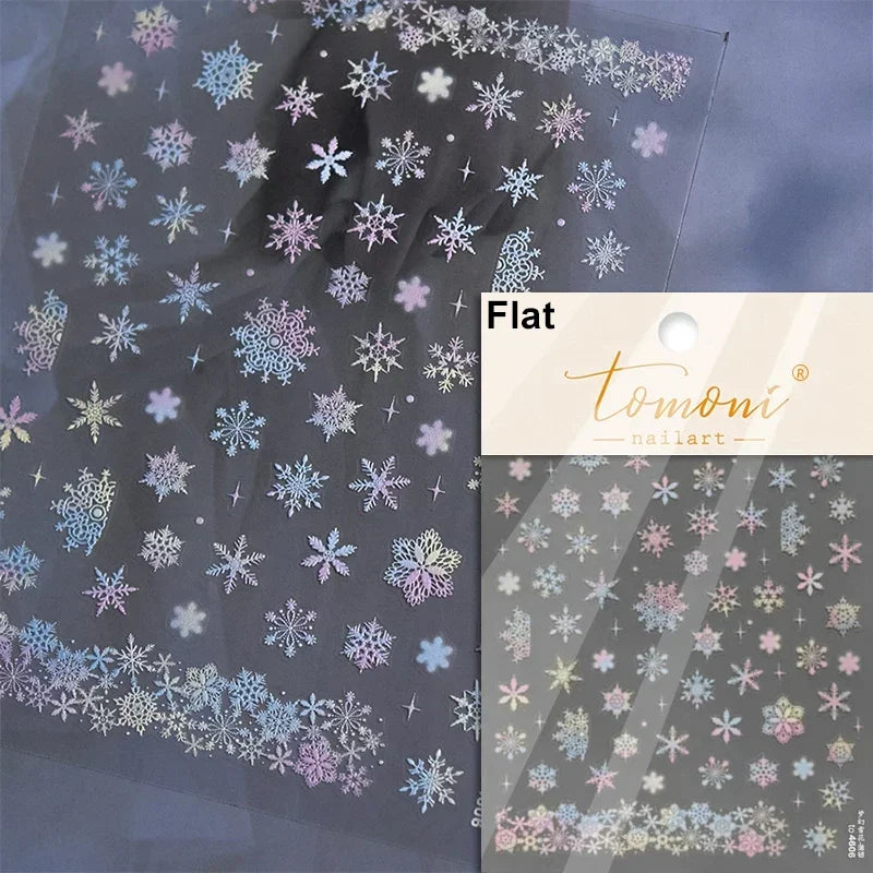 Dressy Embossment Colorful Gradient Snowflakes Laser Silver Christmas Tree Winter Bowknot Santa Nail Art Stickers Manicure Decal (Online Order Only)