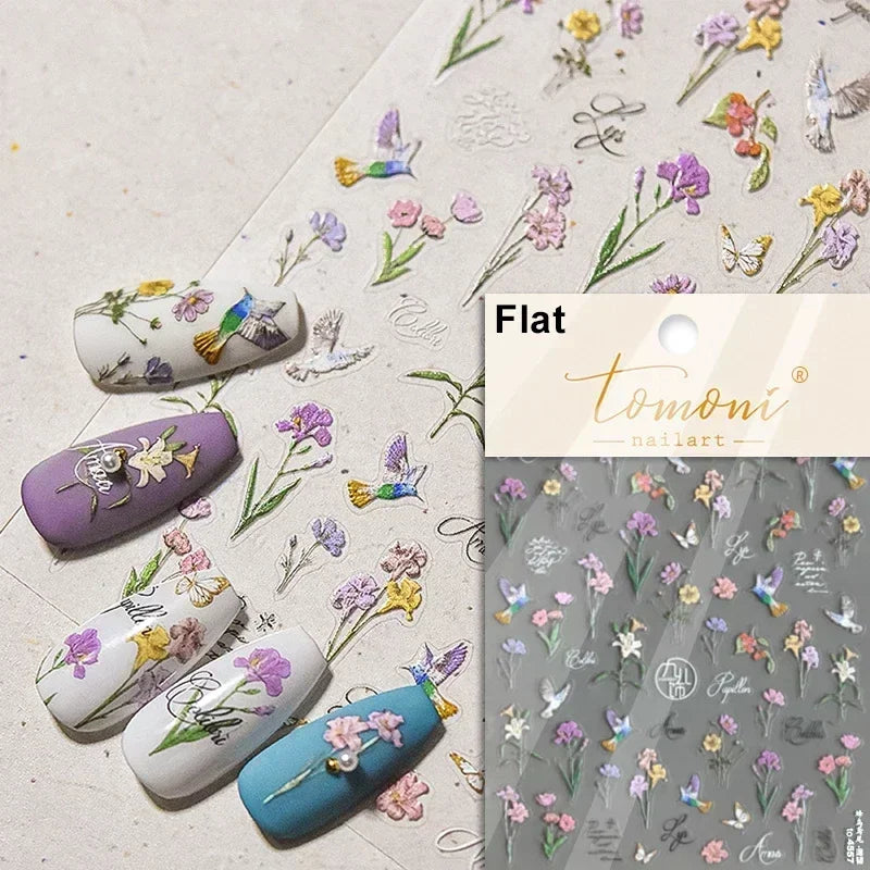 Charming Dreamy Shiny Jelly Blue Gradient Lily Flowers Rose Petal White Dot Chinese Colorful Nail Art Stickers Manicure Decals (ONLINE ORDER ONLY)
