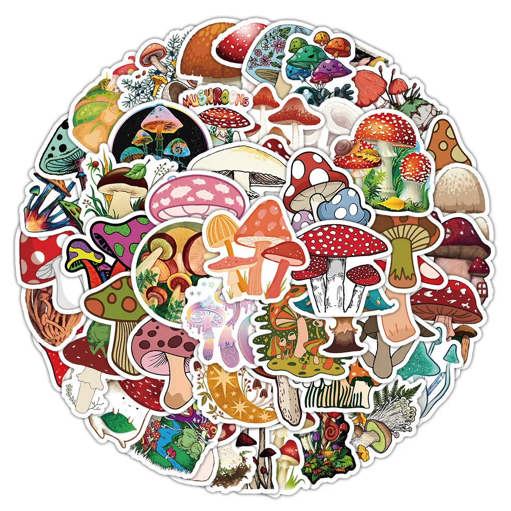 Vivid Mushroom Stickers Set - Cartoon Decals for DIY, Scrapbook, Laptop, Guitar, Bike, Kids Gift (ONLINE ORDER ONLY)