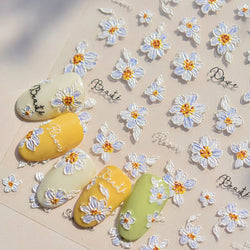 Flowers in Bloom Cosmos Chrysanthemum Daisy White Petal Yellow Stamen Self Adhesive Nail Art Decorations Sticker Manicure Decals (ONLINE ORDER ONLY)
