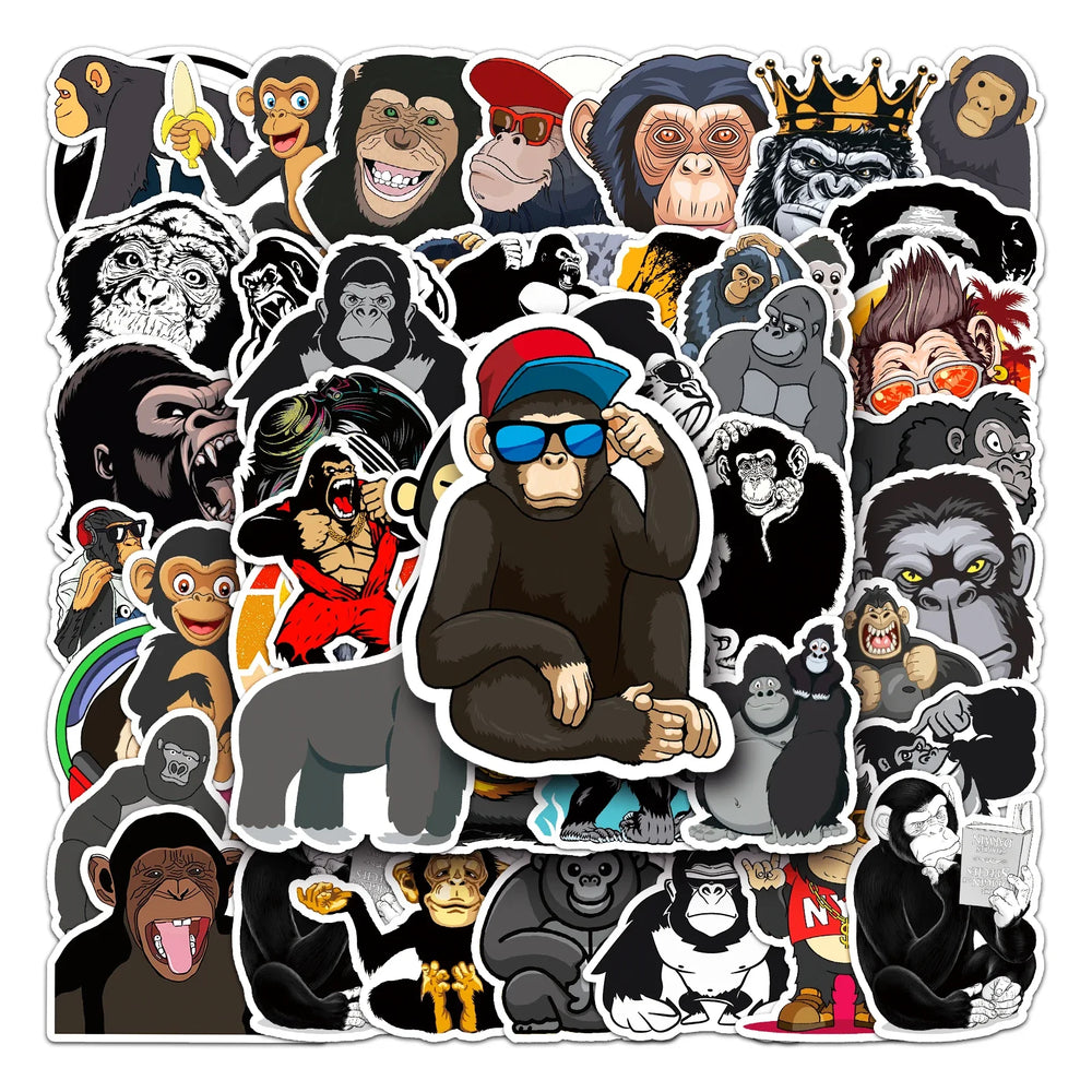 50Pcs Gorilla Cartoon Waterproof Vinyl Stickers for Skateboard Snowboard (ONLINE ORDER ONLY)