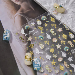 Hot Stamping Seahorse Dolphin Shell Conch Starfish Coconut Tree Jackfruit Water Bubbles Ocean Nail Art Stickers Manicure Decals (ONLINE ORDER ONLY)