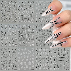 10pcs/Set Sparkling Silvery Floral Nail Art Stickers Self-Adhesive Glittery 5D Hibiscus & Cherry Blossom Decals for Manicure DIY (Online Order Only)