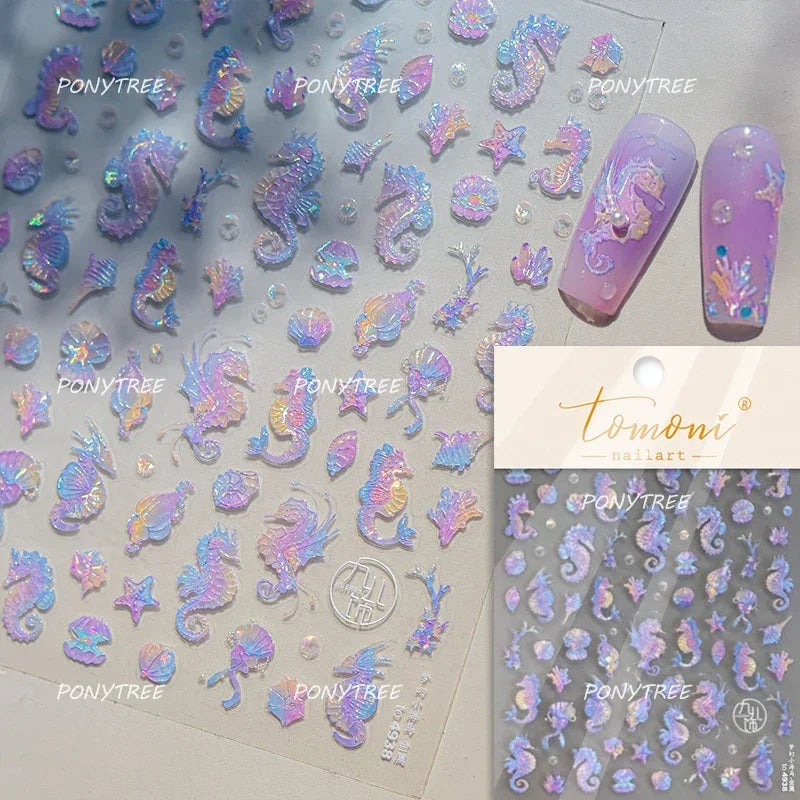 Halo Dyeing Ocean Shell Conch Starfish Pearl Love Heart Bowknot Jellyfish Adhesive Nail Art Stickers Manicure Decals Wholesale (ONLINE ORDER ONLY)