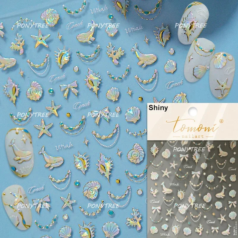 Beach Colourful Conch Dolphin Shell Starfish Jellyfish Star Summer Sea Wave Vacation Mode Water Bubble Nail Art Stickers Decals (Online Order Only)