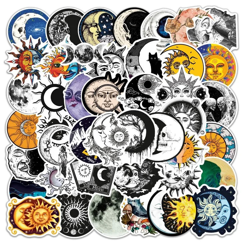 Aesthetic Moon Sun Stickers Decals for Guitar Laptop Luggage Water Bottle Fridge Motorcycle Skateboard (Online Order Only)