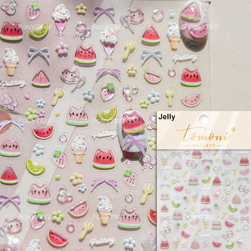 Summer Beach Bikini Watermelon Hat Sandals Ice Cream Shell Conch Starfish Cat Duck Nail Art Decoration Stickers Manicure Decals (ONLINE ORDER ONLY)