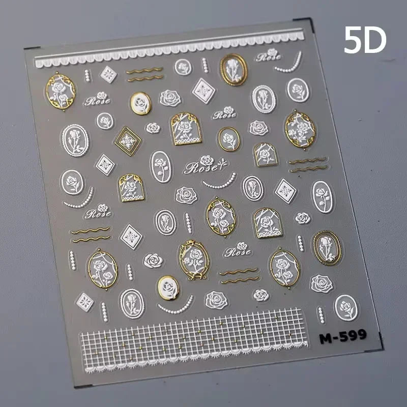 Retro Rose Gold Photo Frame Dried Flower Delicate Totem 3D Self Adhesive Nail Art Stickers 5D Shiny Rhinestone Manicure Decals (ONLINE ORDER ONLY)