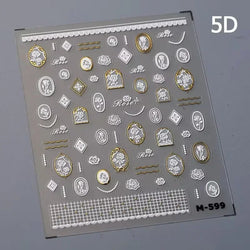 Retro Rose Gold Photo Frame Dried Flower Delicate Totem 3D Self Adhesive Nail Art Stickers 5D Shiny Rhinestone Manicure Decals (ONLINE ORDER ONLY)